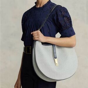 Polo Ralph Lauren $798 Canvas Large Bag Navy/Off White